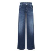 Blå Wide Leg Frynse Jeans