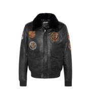 Patched Flight Jacket Lambskin Leather Svart