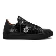 Svart Skinn Sneakers Casual Trainers