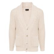 Beige Cardigan med Skjerf Krage