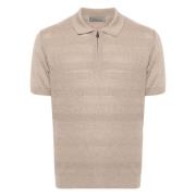 Casual Silke Bomull Polo Skjorte Beige