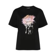 Svart Bomull Jersey T-skjorte Rosa Anemone