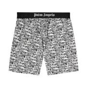 Grafisk Print Shorts Svart Hvit