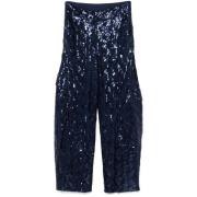 Sequin Belted Navy Blue Cargo Pants