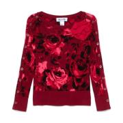 Rød blomstermønstret crewneck genser