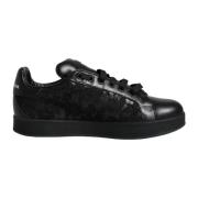 Sort Skinn Lave Sneakers