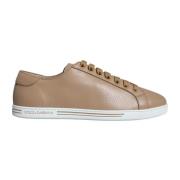 Brune skinn sneakers med gull logo