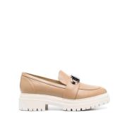 Brun skinnloafer flats