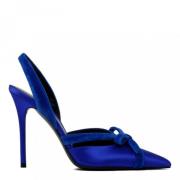 Blå Sateng Velvet Bue Slingback Pumpe