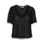 Svart Hairy Top Shirt, Bluse