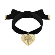 Chunky Heart Velvet Choker Svart/Gull