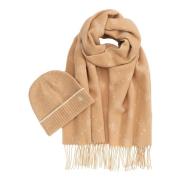 Beige Lauren By Ralph Lauren Camel Logo Jaquard Skjerf & Beanie Set Yt...