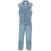 Denim Jumpsuit med Panel Design