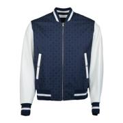 Blå og hvit varsity denim bomber