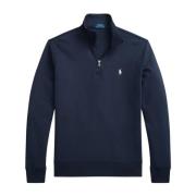 Marineblå Double-Knit Quarter Zip Pullover Genser