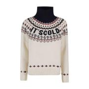 Blå Fair Isle Strikket Turtleneckgenser