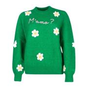 Grønn Daisy Crewneck Genser med Broderi