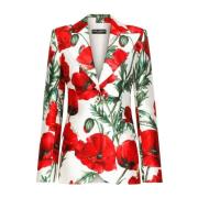 Hvit valmue-print dobbeltspent blazer