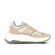 Beige Sneakers med Semsket skinn og Mesh