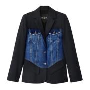 Sort Knappet Blazer med Frontlommer