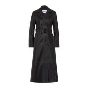 Sort skinn trenchcoat midi lengde