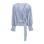 Organza Wrap Bluse med Langt Belte