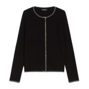 Svart Ull Kashmir Crewneck Cardigan