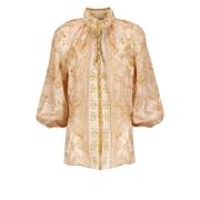 Oransje Paisley Bluse med høy hals