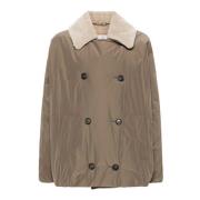 Brun/Beige Shearling Kåpe med Monile Detalj