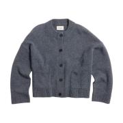 Blå Ull Bred Cardigan Genser