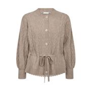 Beige Strikket Cardigan med Belte