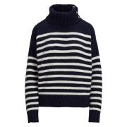 Marineblå Lauren By Ralph Lauren Navy/Cream Wool Blend Turtleneck Swea...