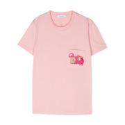 Rosa Logo Prydet Crew Neck T-skjorte