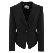 Svart Crepe Blazer Lang Erme V-Hals