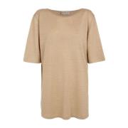 Lin beige strikket T-skjorte