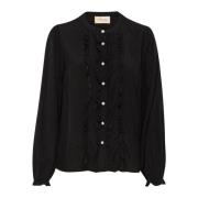 Pitch Black Bluse med Volanger