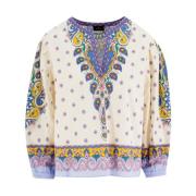 Bomull Paisley Print V-Hals Bluse