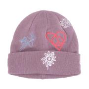 Brodert Lilla Beanie Damehatt