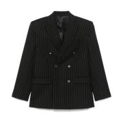 Sort Pinstripe Dobbeltspent Blazer