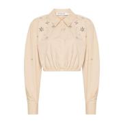 Beige Bomullsskjorte med Rhinestone Detaljer