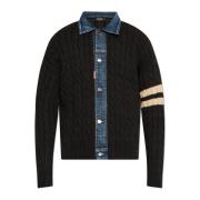 Cardigan med denim innlegg