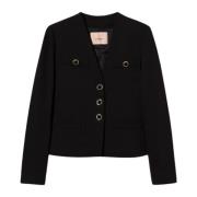 Svart Jersey Blazer med Juvelknapper