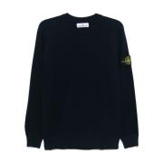 Blå Crew Neck Sweater med Compass Badge