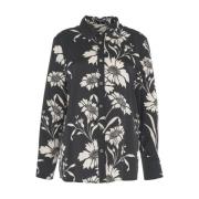 Svart Blomstrete Bluse Elegant Stil