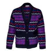 Herre Cardigan Over Fit Jacquard Detaljer