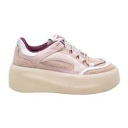 Rosa Skinn- og Semsket Platform Sneakers