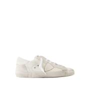 Hvite Lave Skinn Sneakers