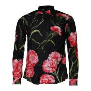 Sort Blomster Slim Fit Skjorte