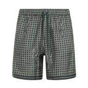 Grønn Silke Staggered Hounds Tooth Shorts