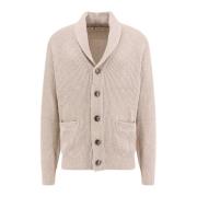 Bomull Shawl Krage Cardigan med Logoed Knapper